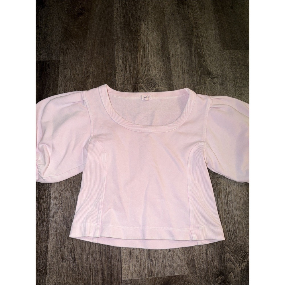Aerie Women's Cropped Seams Right Puff Short Sleeves Sweatshirt Pink Size XS